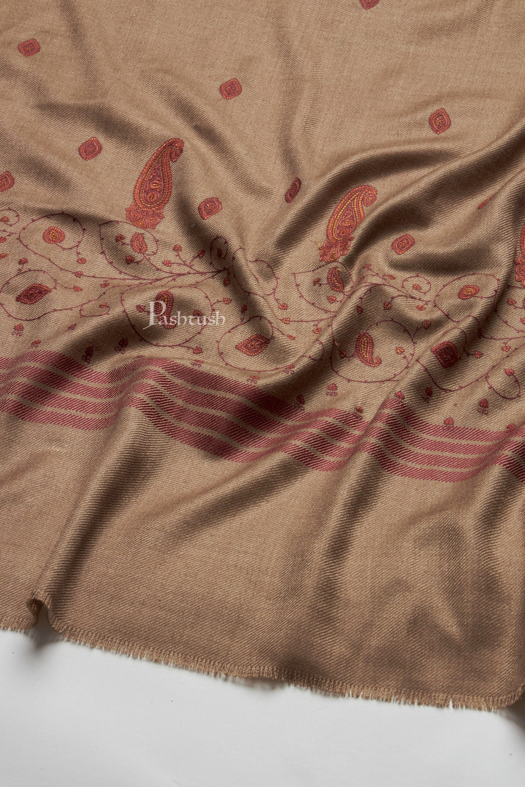 Pashtush India Mens Scarves Stoles and Mufflers Pashtush Mens Fine Wool Shawl,  Design, Taupe