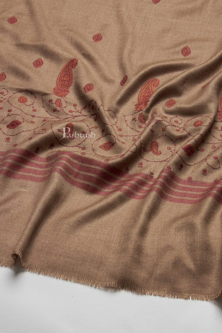 Pashtush India Mens Scarves Stoles and Mufflers Pashtush Mens Fine Wool Shawl,  Design, Taupe