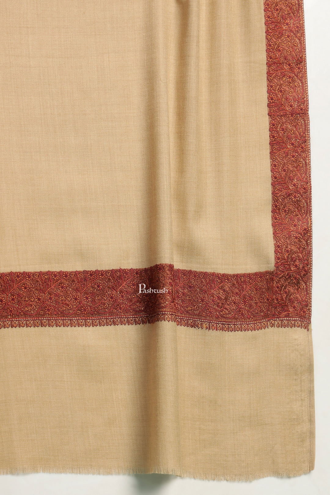 Pashtush India Mens Shawls Gents Shawl Pashtush Mens Fine Wool Shawl, Double Daur Challa Design, Taupe