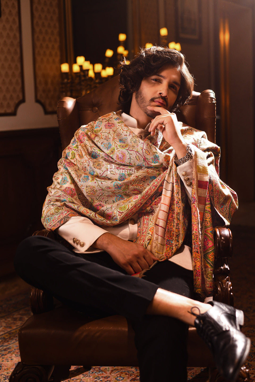 Pashtush India Womens Shawls Pashtush mens Fine Wool shawl, Kalamkari design, Mullticolour