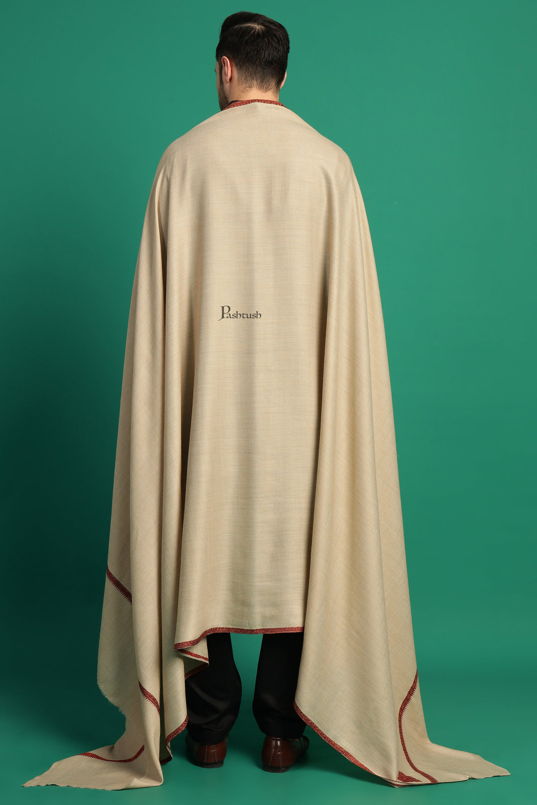 Pashtush India Mens Shawls Gents Shawl Pashtush Mens Fine Wool Shawl, Kingri Design, Beige