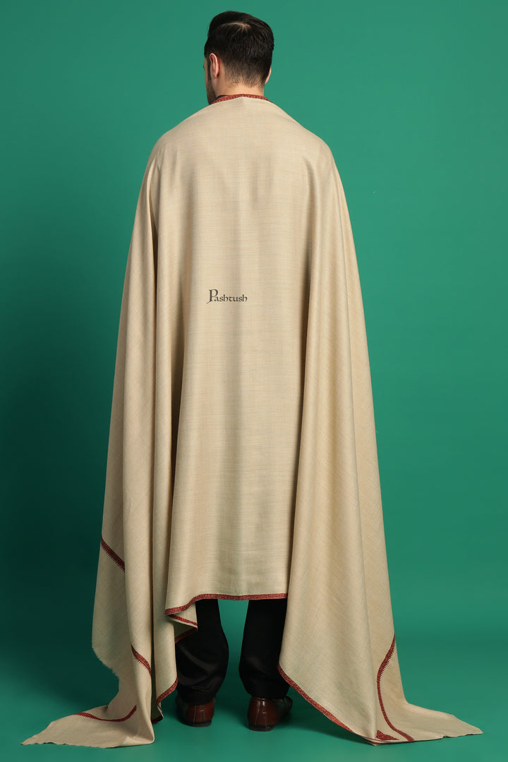 Pashtush India Mens Shawls Gents Shawl Pashtush Mens Fine Wool Shawl, Kingri Design, Beige