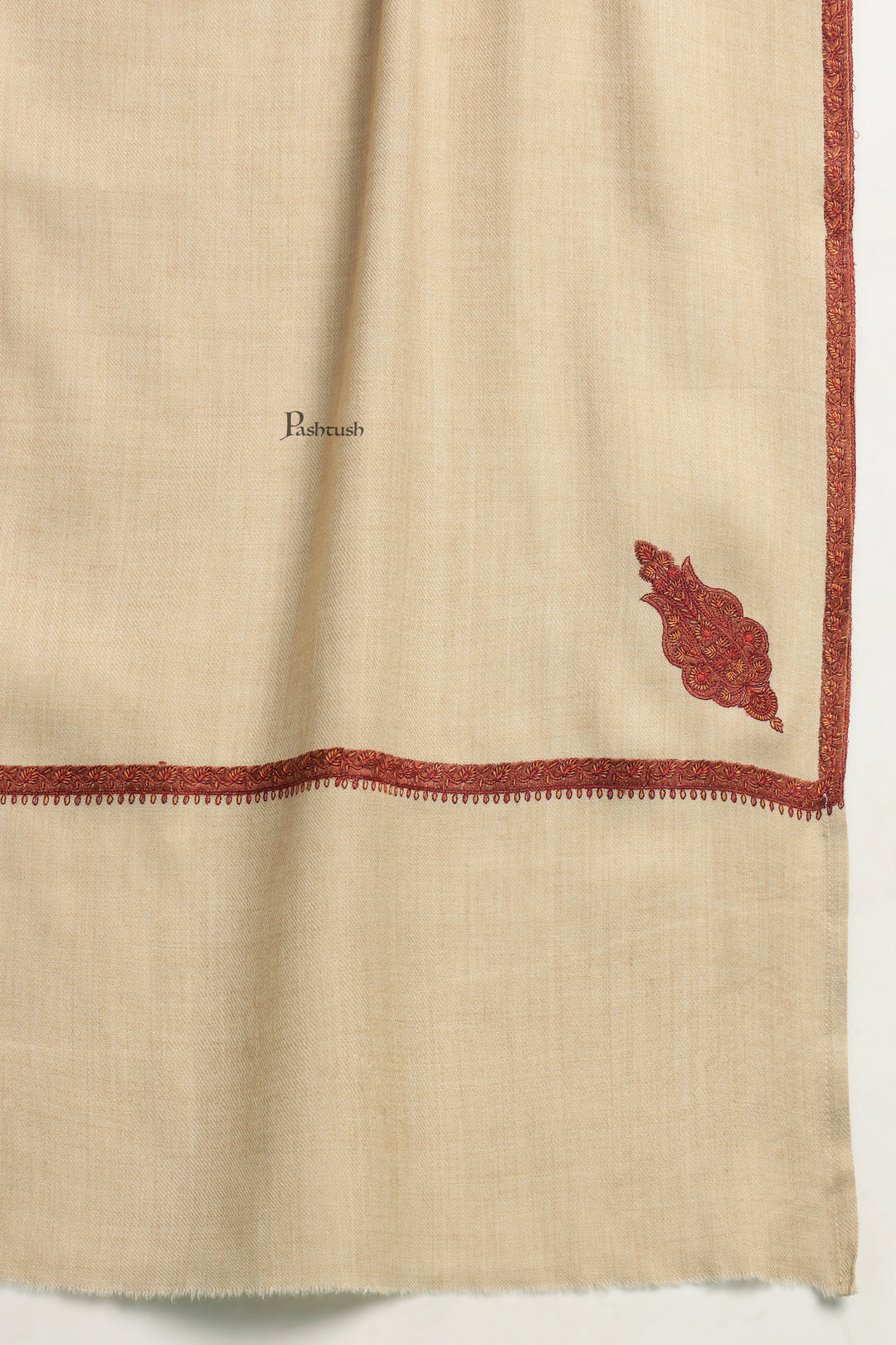 Pashtush India Mens Shawls Gents Shawl Pashtush Mens Fine Wool Shawl, Kingri Design, Beige