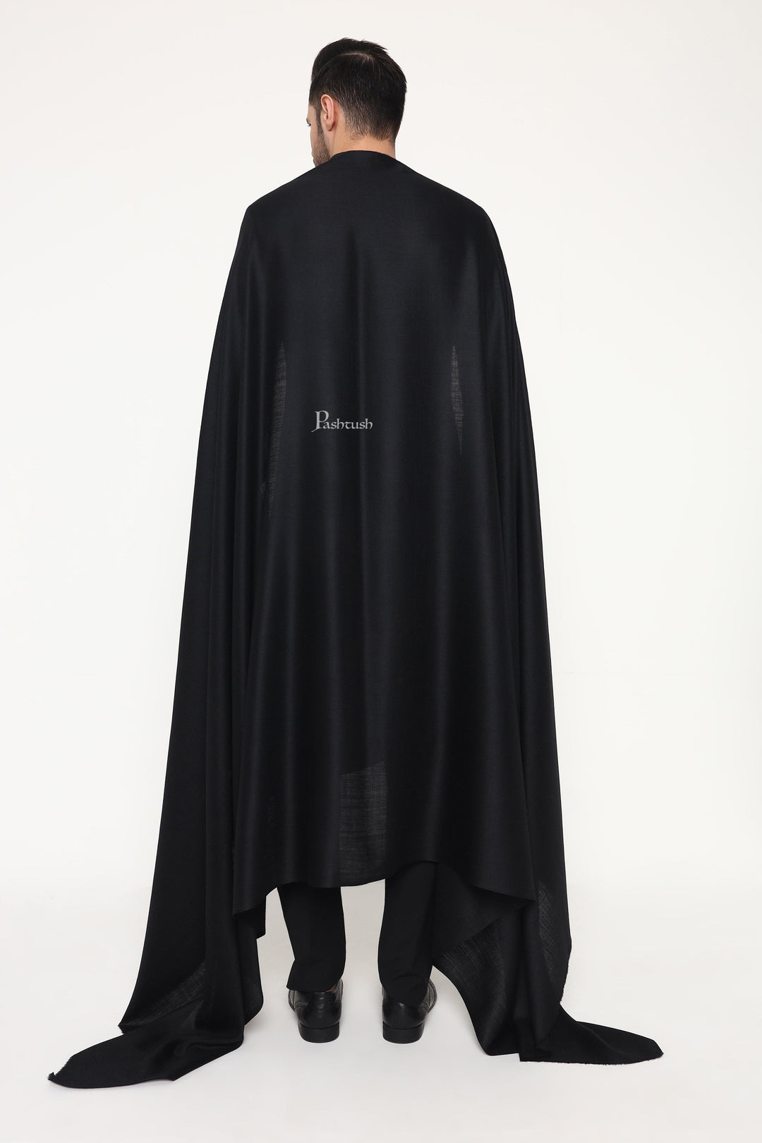 Pashtush India Mens Shawls Gents Shawl Pashtush Mens Fine Wool Shawl, Paisley Design, Black