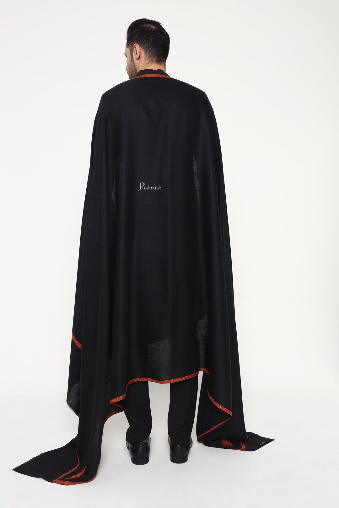 Pashtush India Mens Shawls Gents Shawl Pashtush Mens Fine Wool Shawl, Paisley Design, Black
