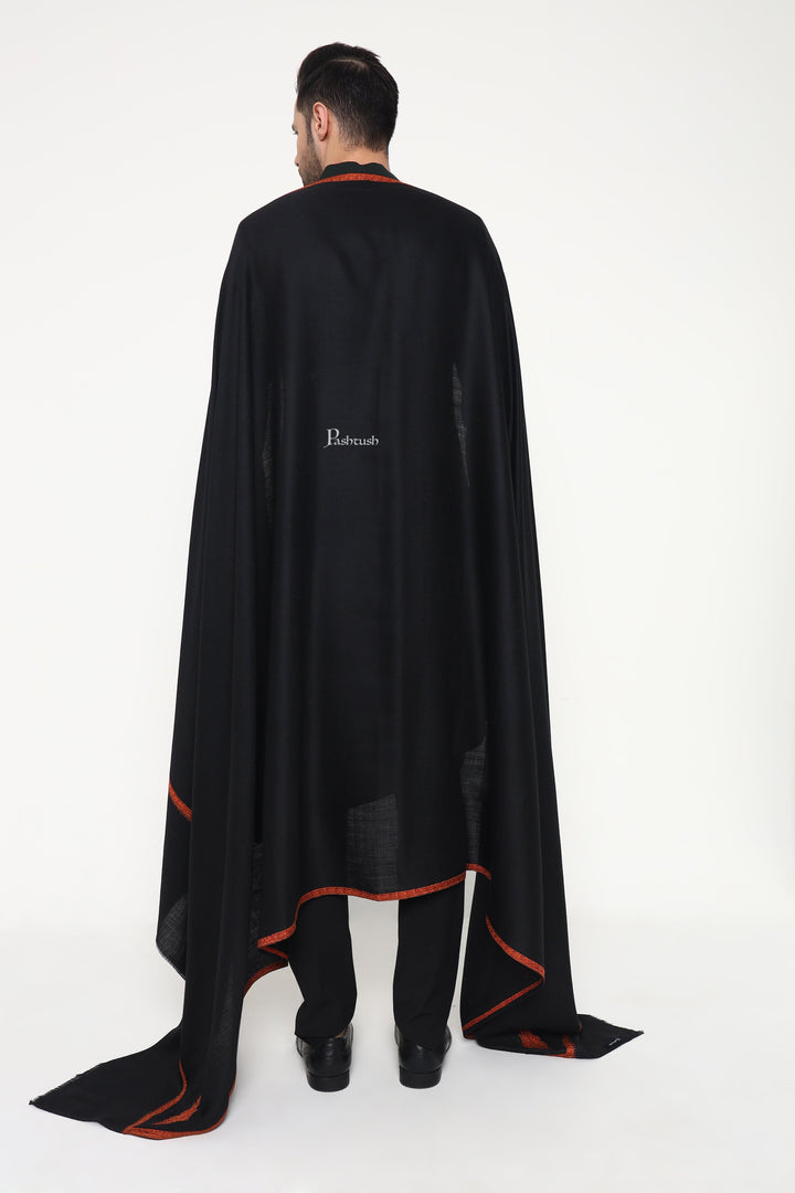 Pashtush India Mens Shawls Gents Shawl Pashtush Mens Fine Wool Shawl, Paisley Design, Black