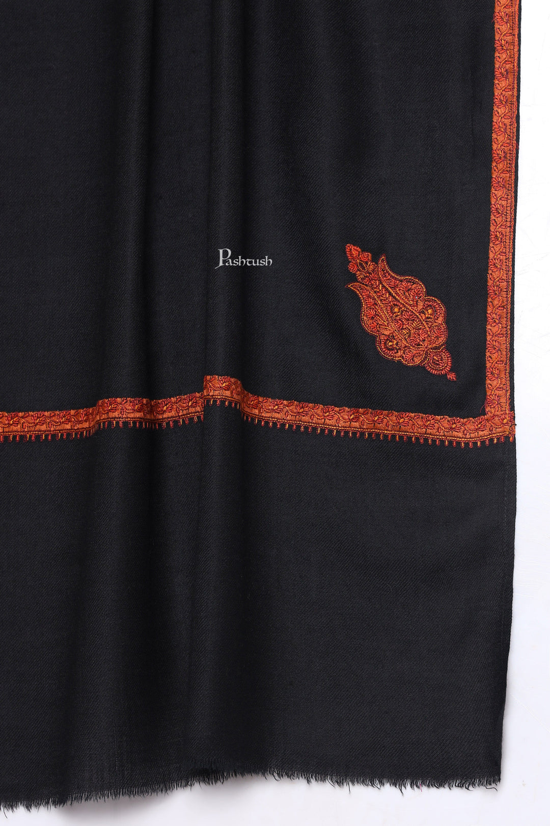 Pashtush India Mens Shawls Gents Shawl Pashtush Mens Fine Wool Shawl, Paisley Design, Black