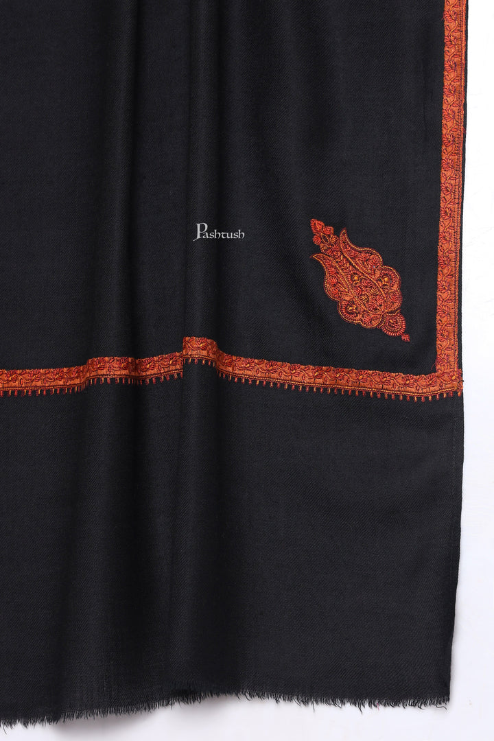Pashtush India Mens Shawls Gents Shawl Pashtush Mens Fine Wool Shawl, Paisley Design, Black
