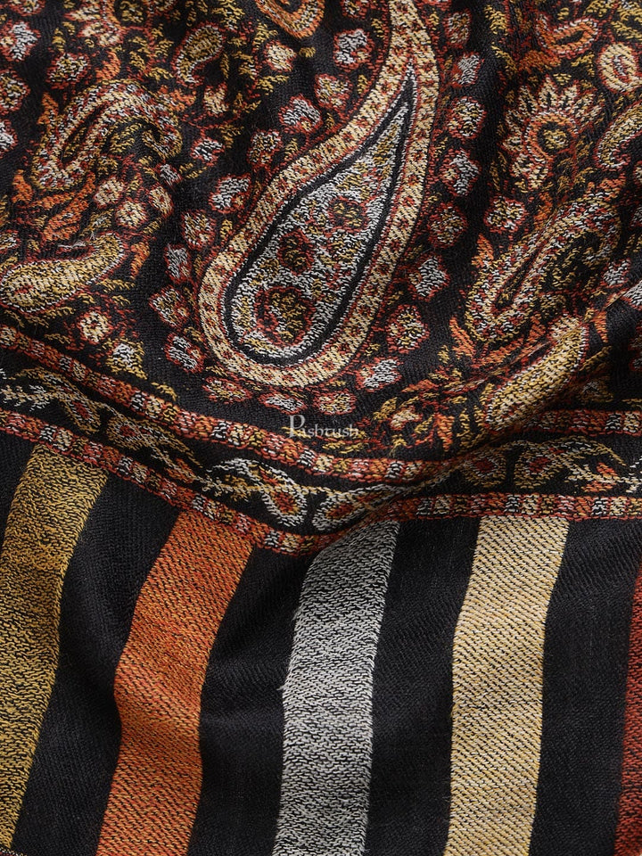 Pashtush India Mens Shawls Gents Shawl Pashtush Mens Fine Wool Shawl, Royal Collection, Palle-Dar Shawl, With Antique Jama Palla, Black, Full Size