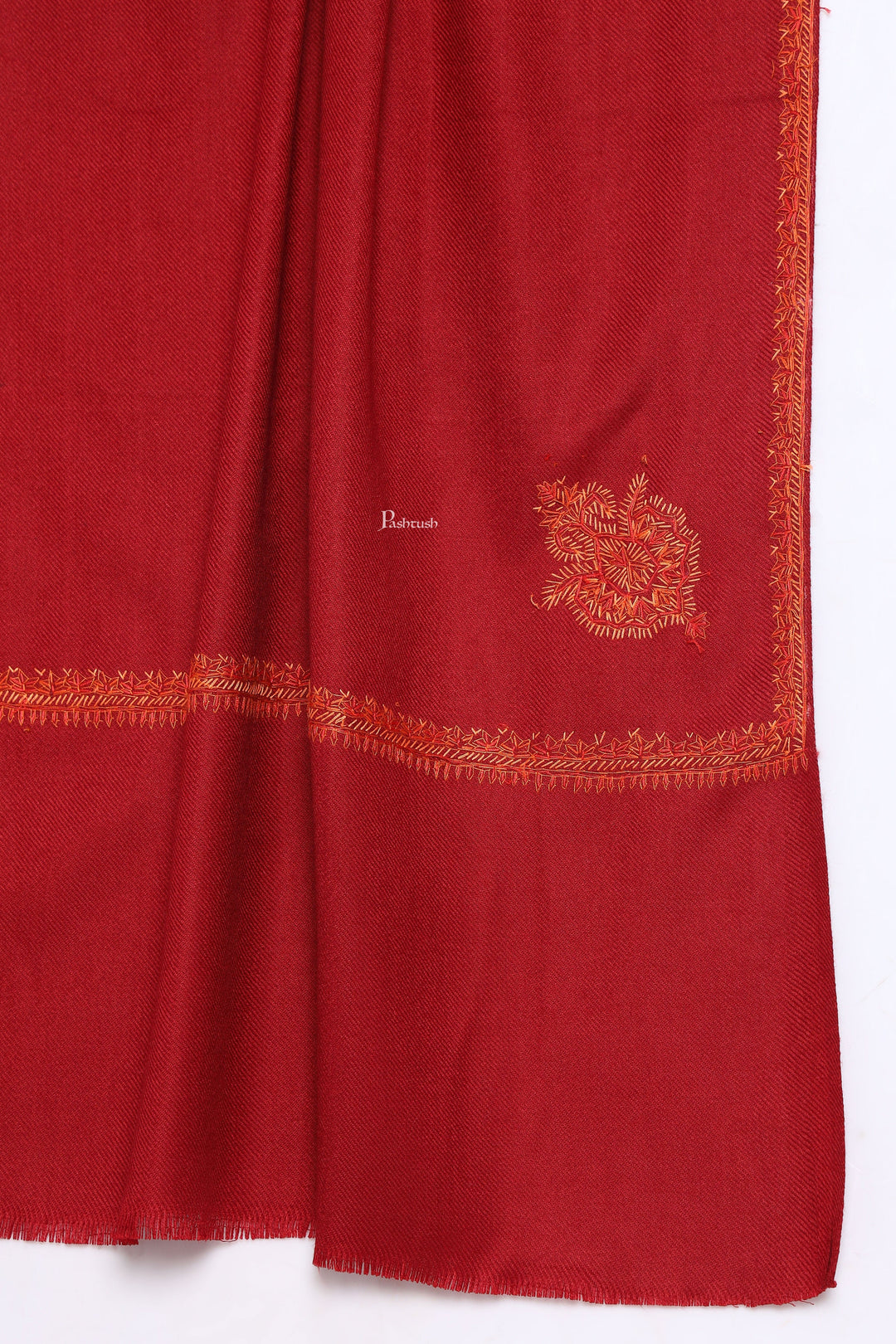 Pashtush India Mens Scarves Stoles and Mufflers Pashtush Mens Fine Wool Stole, Hand Embroidery  Ambi Design, Maroon