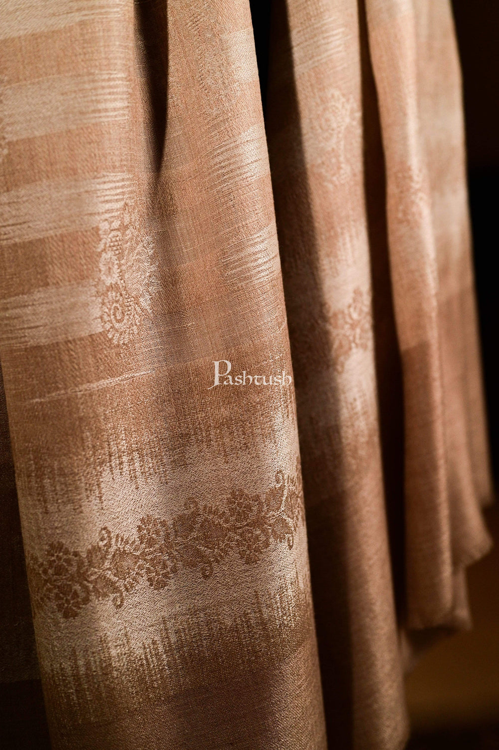 Pashtush India 70x200 Pashtush Mens Fine Wool Stole, Ikkat Design, Beige