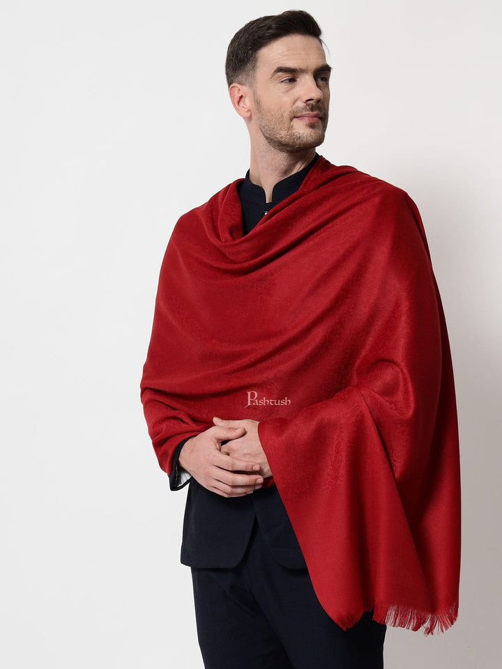 Pashtush India Mens Scarves Stoles and Mufflers Pashtush mens Fine Wool stole, jacquard design, Maroon
