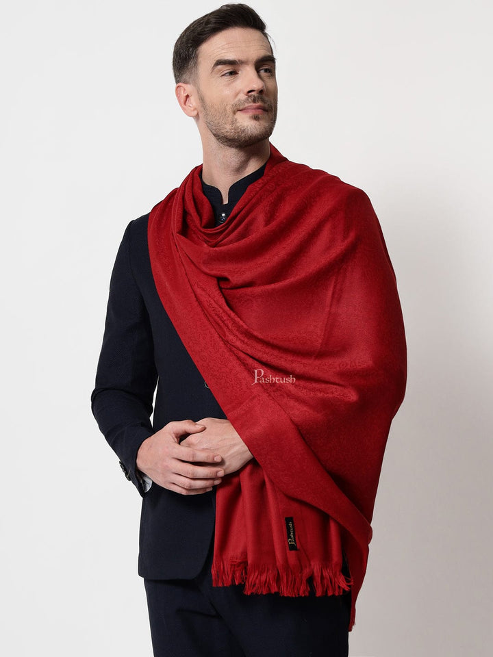 Pashtush India Mens Scarves Stoles and Mufflers Pashtush mens Fine Wool stole, jacquard design, Maroon