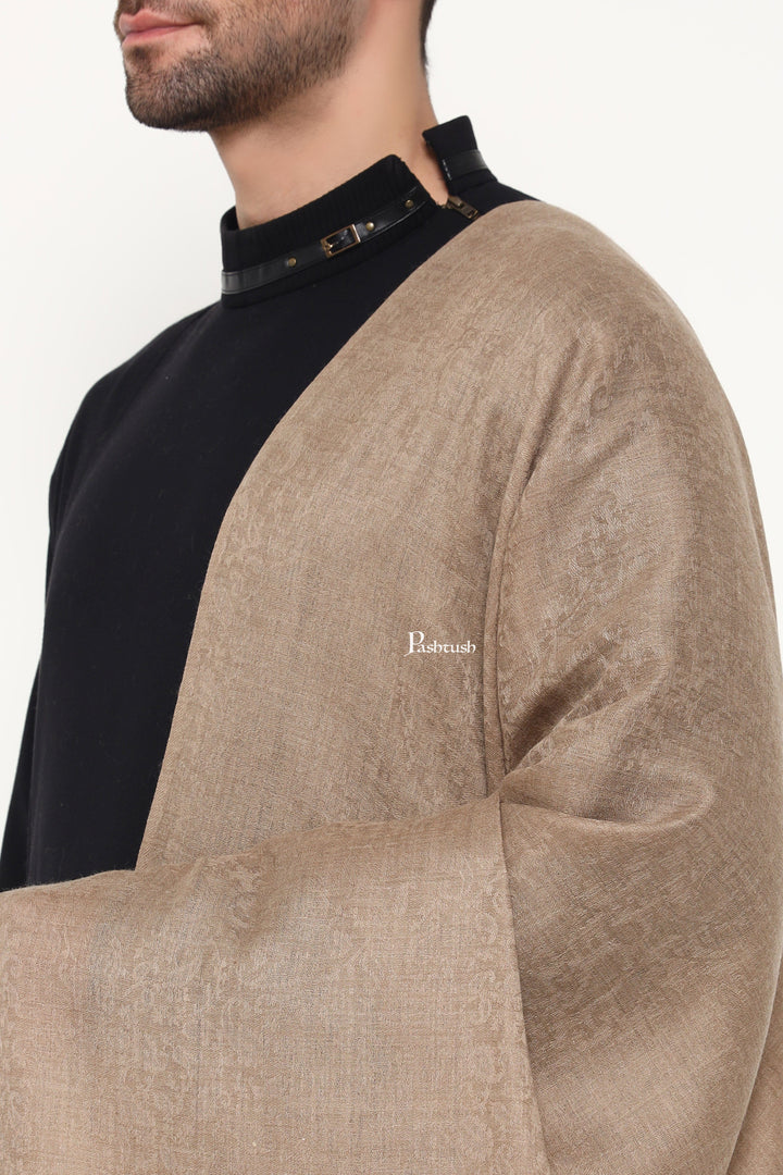 Pashtush India Mens Scarves Stoles and Mufflers Pashtush Mens Fine Wool Stole, Kullu Design, Taupe