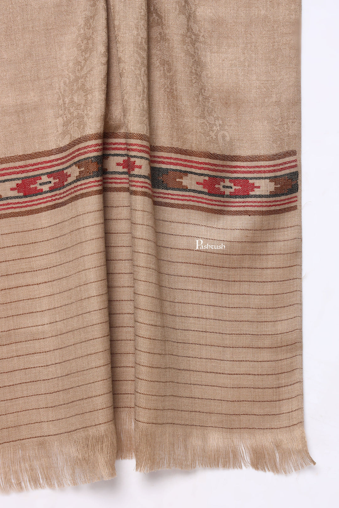 Pashtush India Mens Scarves Stoles and Mufflers Pashtush Mens Fine Wool Stole, Kullu Design, Taupe