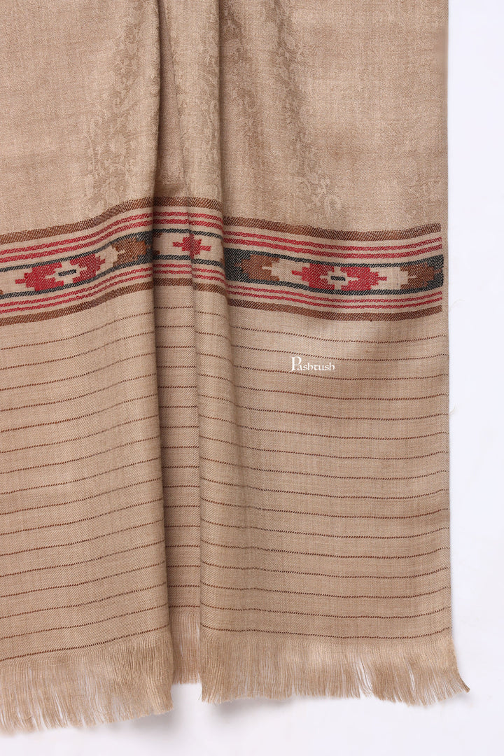 Pashtush India Mens Scarves Stoles and Mufflers Pashtush Mens Fine Wool Stole, Kullu Design, Taupe
