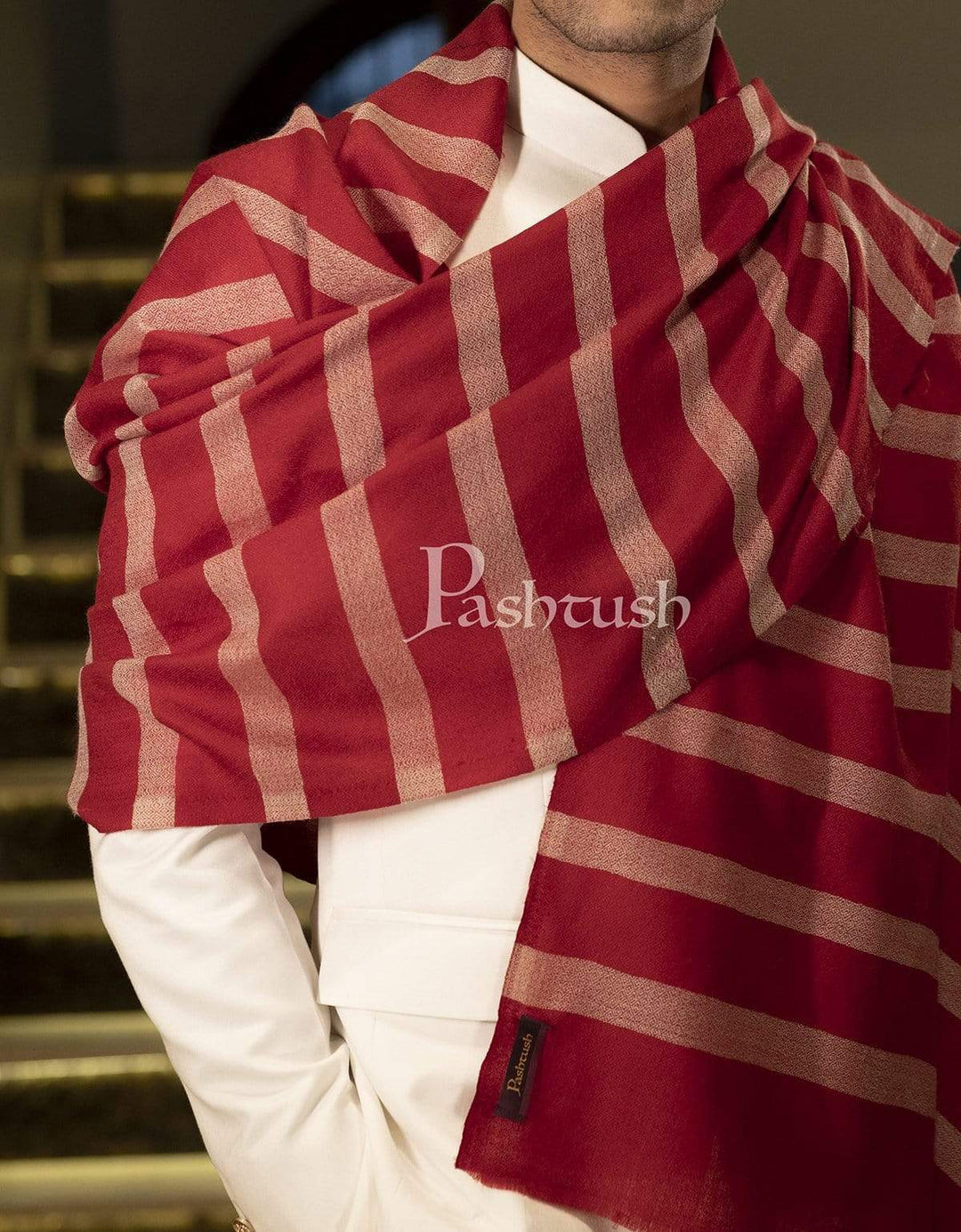 Pashtush India 70x200 Pashtush Mens Fine Wool Stole, Maroon
