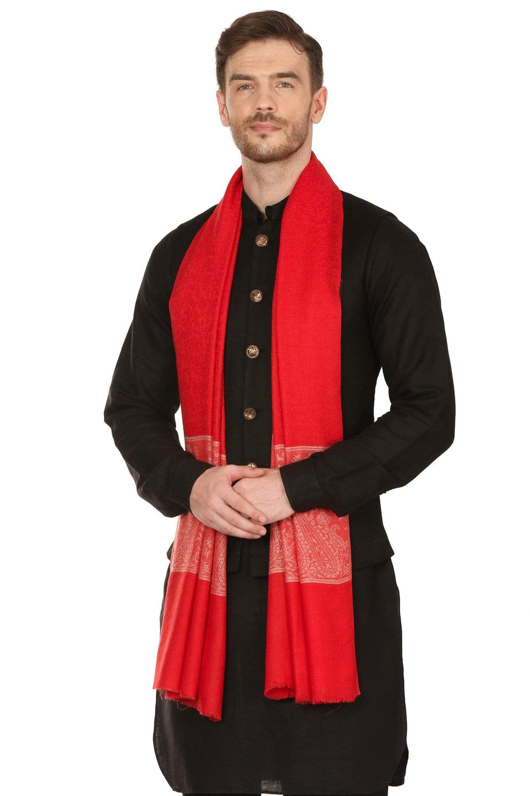 Pashtush India 70x200 Pashtush Mens Fine Wool Stole, Red