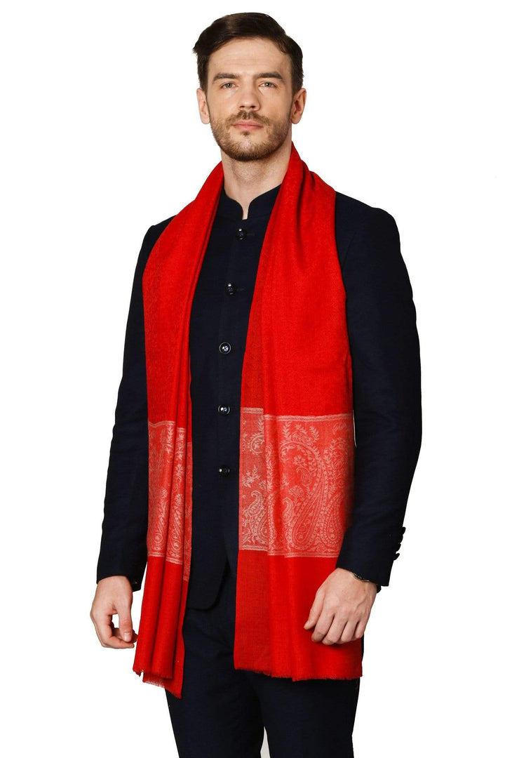 Pashtush Store Stole Mens Fine Wool Jacquard Stole, Red