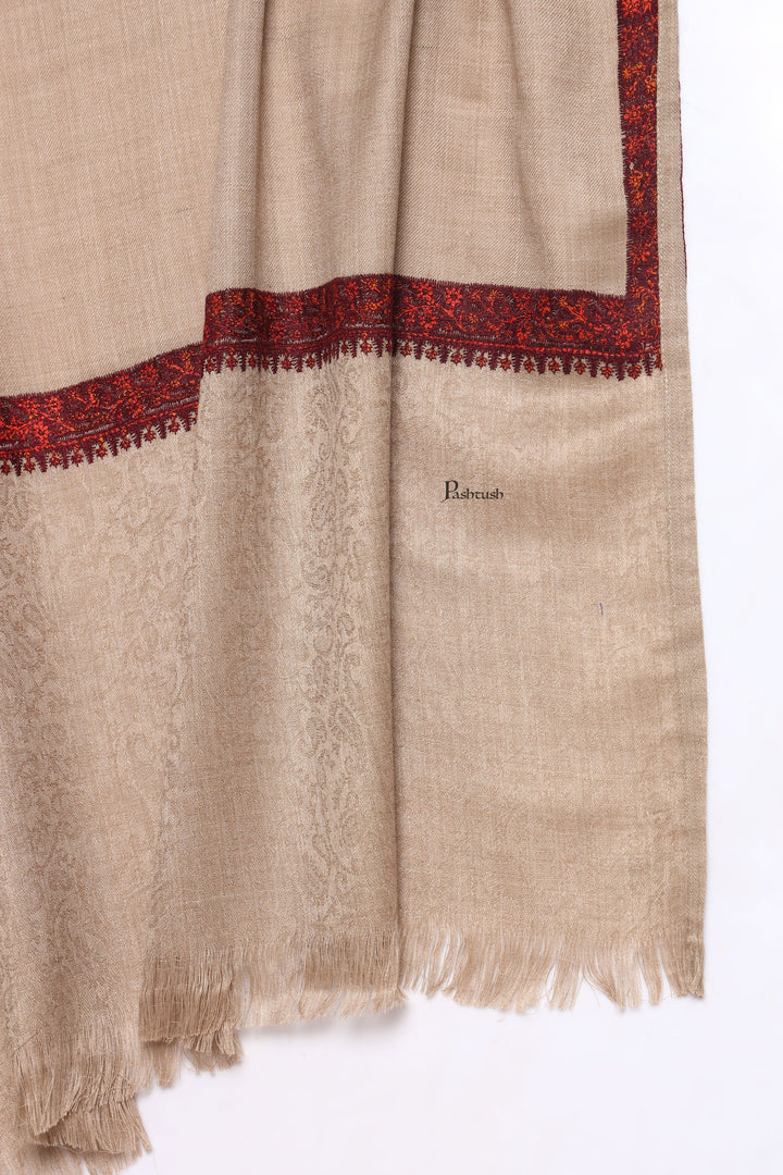 Pashtush India Mens Scarves Stoles and Mufflers Pashtush Mens Fine Wool Stole, Self Palla Neem Daur Design, Taupe