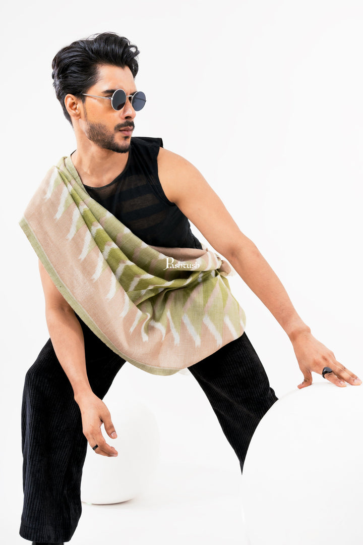 Pashtush India Mens Scarves Stoles and Mufflers Pashtush Mens Fine Wool Stole, Woven Aztec Weave Design, Emerald Green, Soft Cashmere Feel