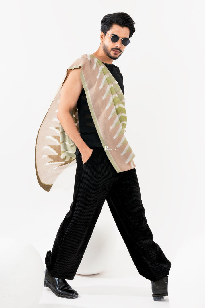 Pashtush India Mens Scarves Stoles and Mufflers Pashtush Mens Fine Wool Stole, Woven Aztec Weave Design, Emerald Green, Soft Cashmere Feel