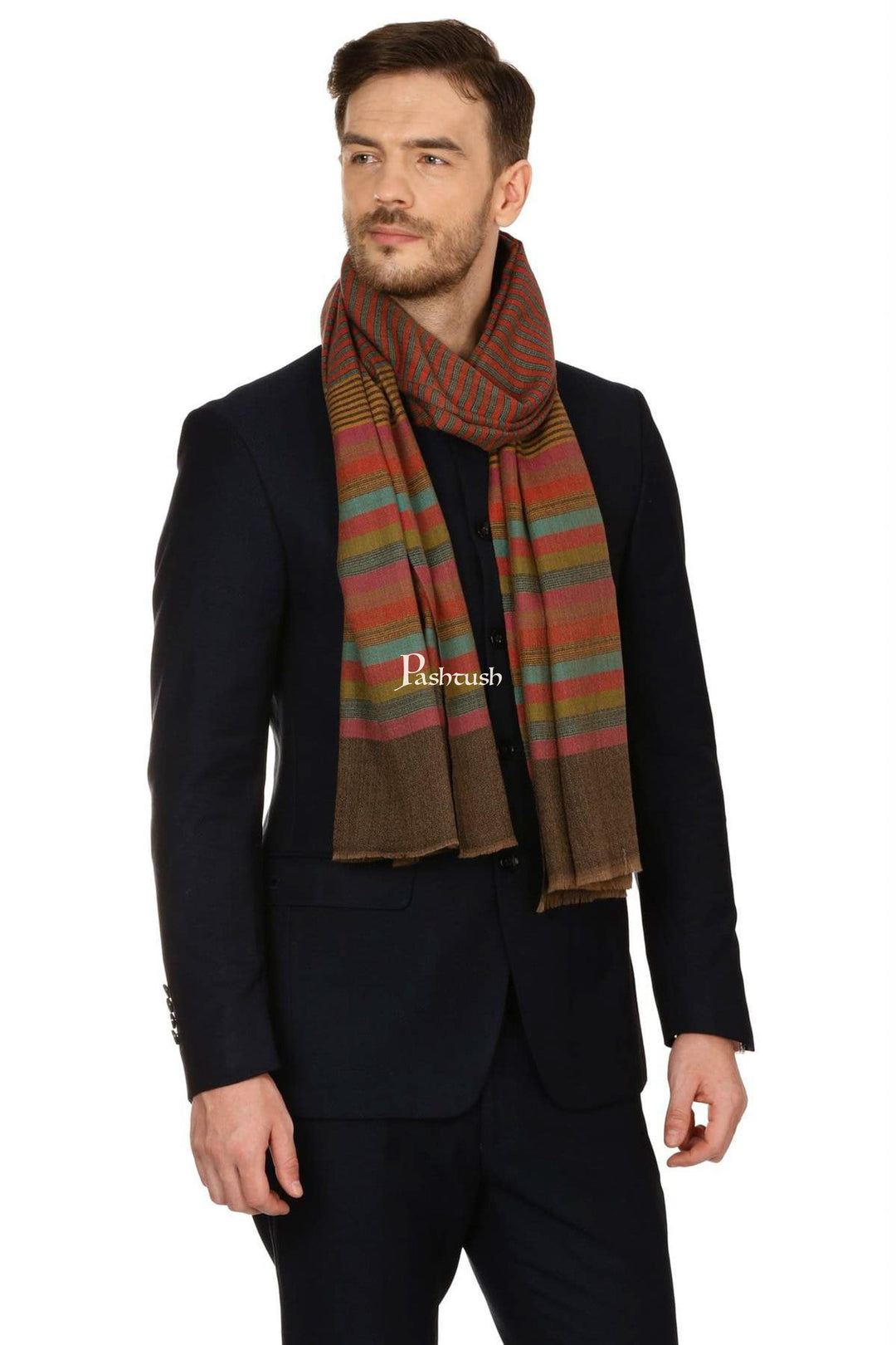 Pashtush India Mens Scarves Stoles and Mufflers Pashtush Mens Fine Wool Striped Muffler, Soft And Warm Stole Scarf
