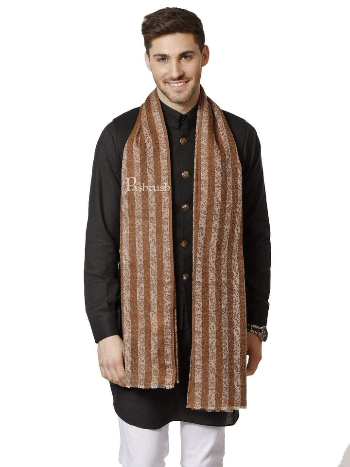 Pashtush India 70x200 Pashtush Mens Fine Wool Striped Stole, Espresso
