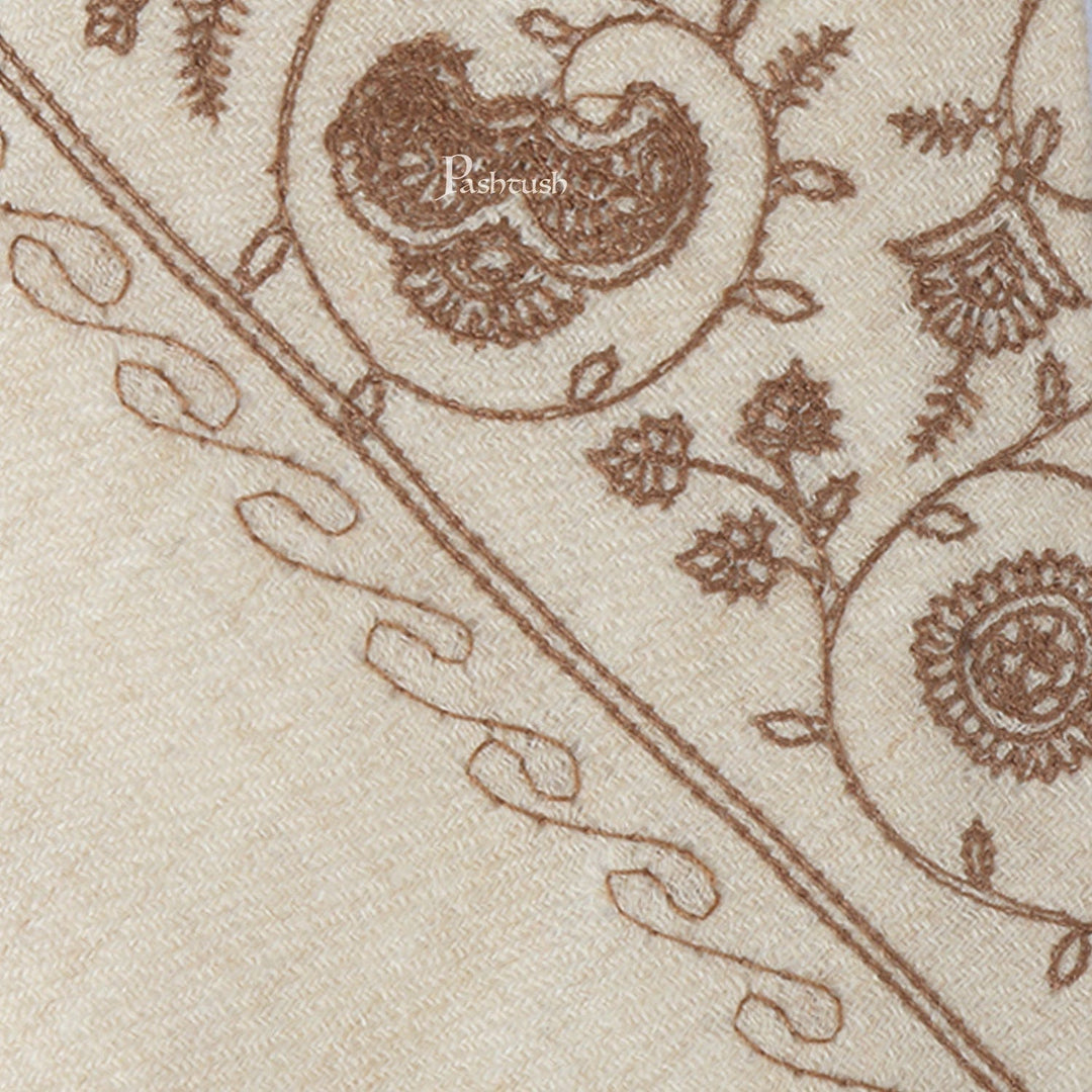 Pashtush India Mens Neckties Ties for Men Pashtush mens Fine Wool tie, Embroidered design, Beige