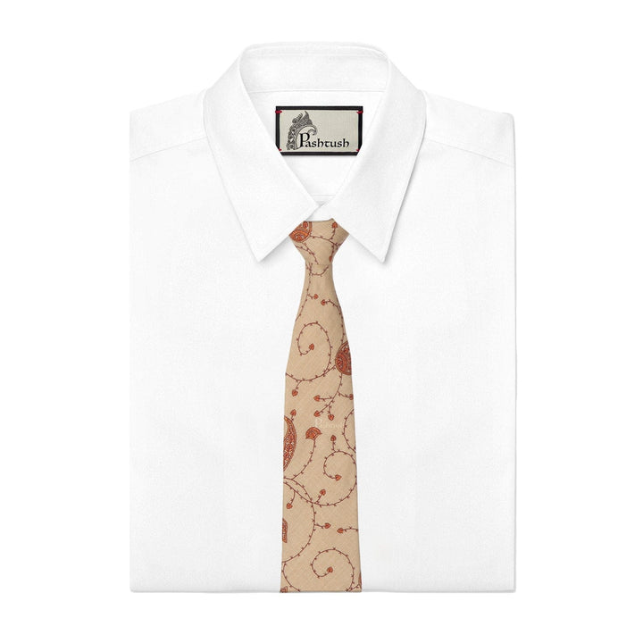 Pashtush India Mens Neckties Ties for Men Pashtush mens Fine Wool tie, Embroidered design, Beige