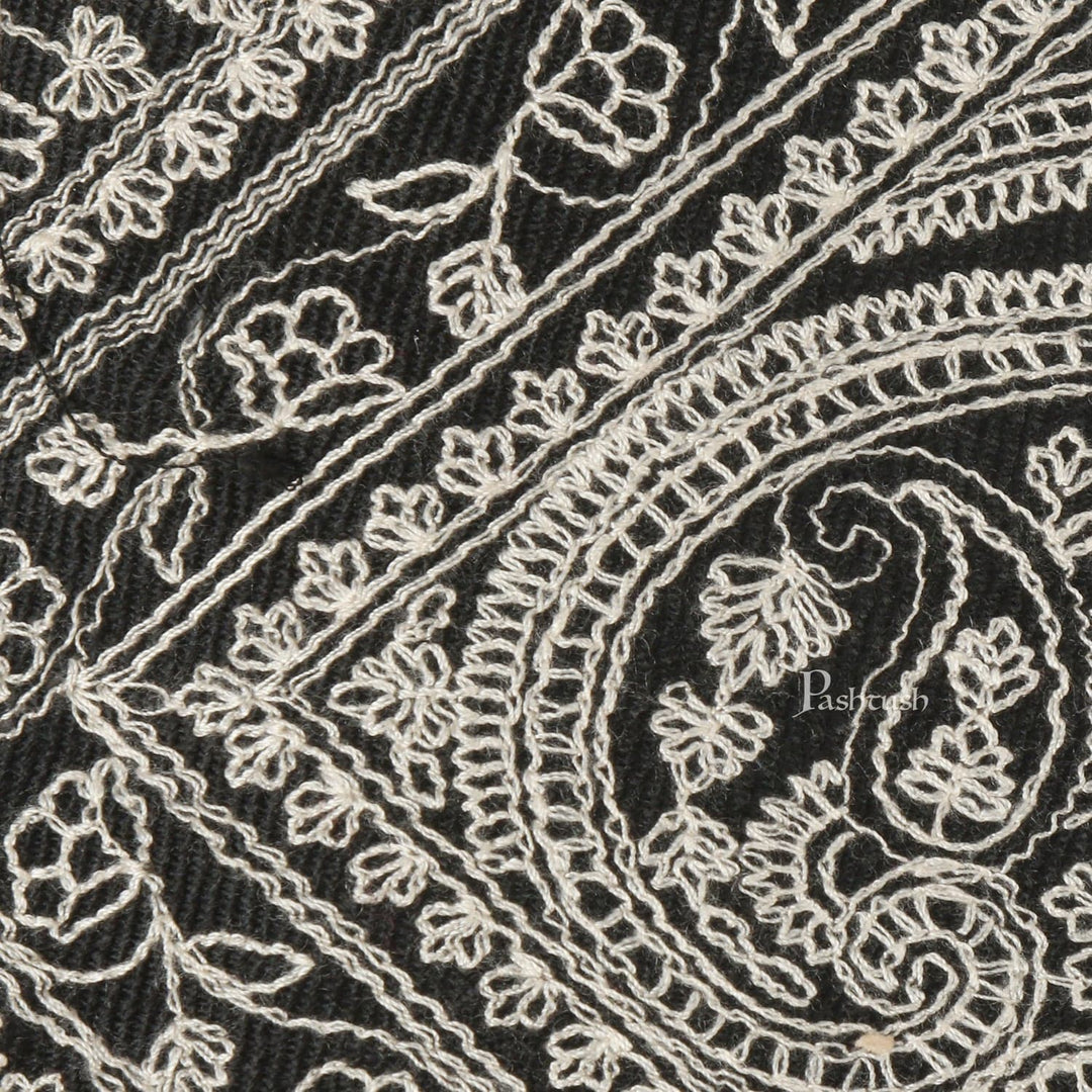 Pashtush India Mens Neckties Ties for Men Pashtush mens Fine Wool tie, Embroidered design, Black