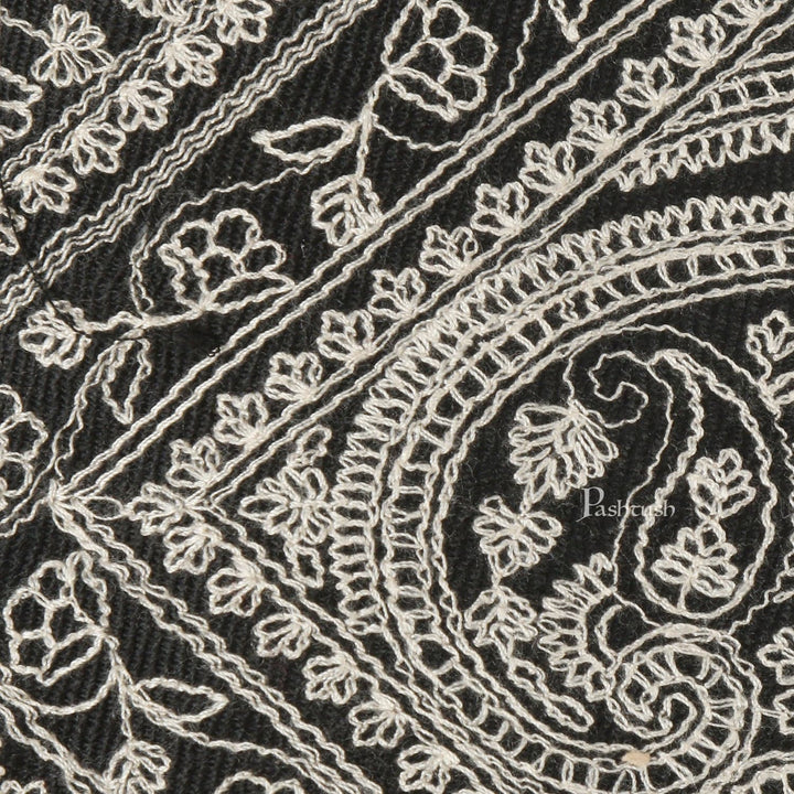 Pashtush India Mens Neckties Ties for Men Pashtush mens Fine Wool tie, Embroidered design, Black