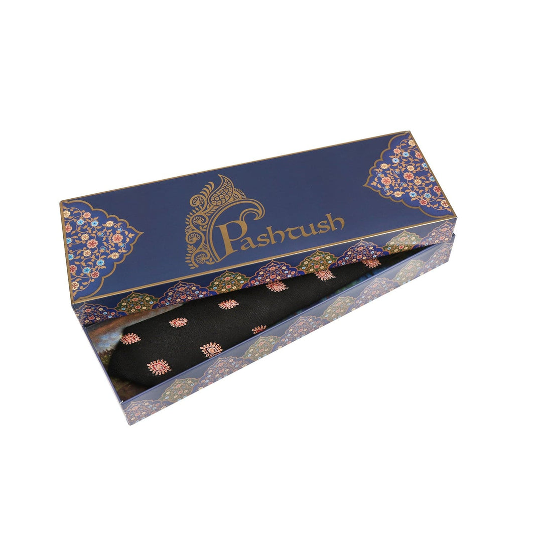 Pashtush India Mens Neckties Ties for Men Pashtush mens Fine Wool tie, Embroidered design, Black
