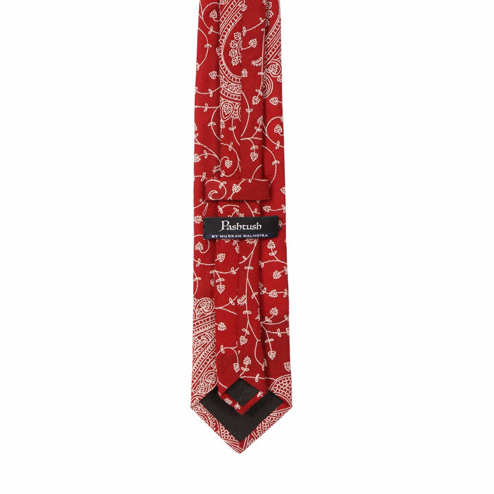 Pashtush India Mens Neckties Ties for Men Pashtush mens Fine Wool tie, Embroidered design, Red