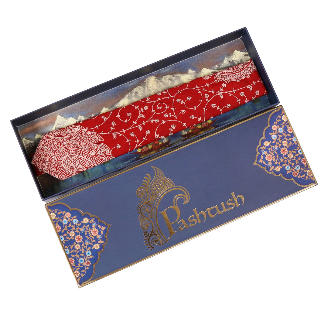 Pashtush India Mens Neckties Ties for Men Pashtush mens Fine Wool tie, Embroidered design, Red