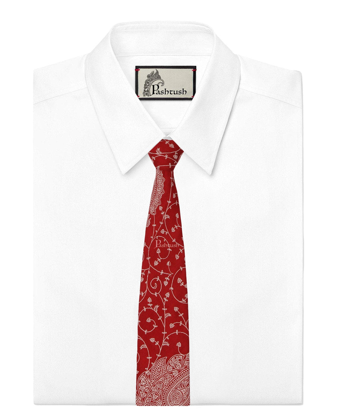 Pashtush India Mens Neckties Ties for Men Pashtush mens Fine Wool tie, Embroidered design, Red