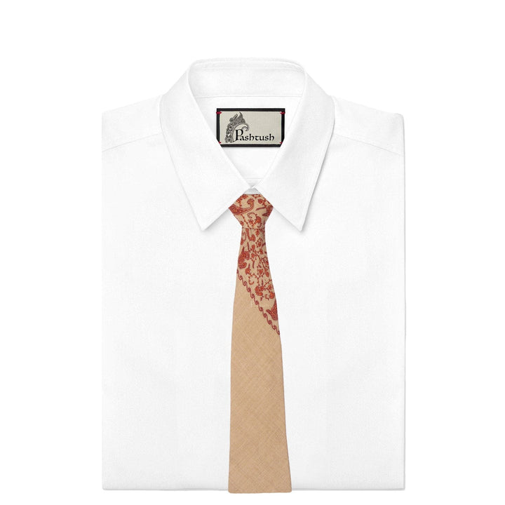 Pashtush India Mens Neckties Ties for Men Pashtush mens Fine Wool tie, Embroidered design, Taupe