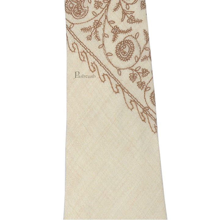 Pashtush India Mens Neckties Ties for Men Pashtush mens Fine Wool tie, Embroidered Paisley design, Beige