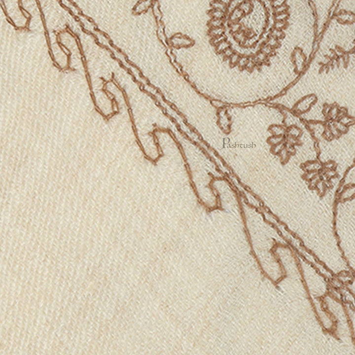 Pashtush India Mens Neckties Ties for Men Pashtush mens Fine Wool tie, Embroidered Paisley design, Beige