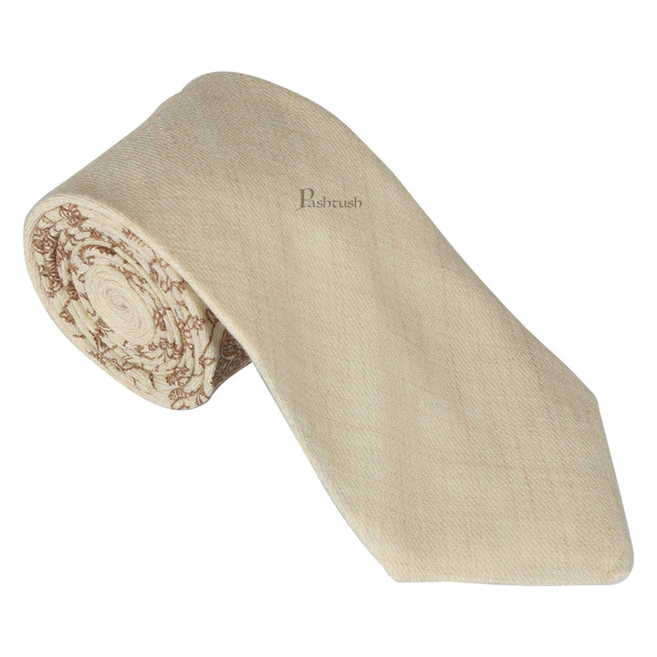 Pashtush India Mens Neckties Ties for Men Pashtush mens Fine Wool tie, Embroidered Paisley design, Beige