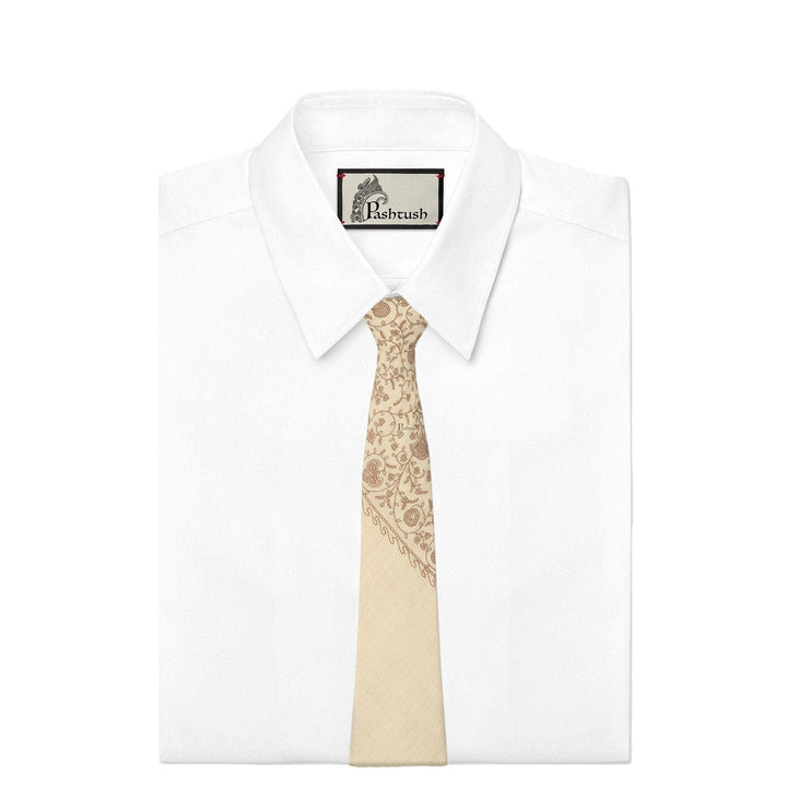 Pashtush India Mens Neckties Ties for Men Pashtush mens Fine Wool tie, Embroidered Paisley design, Beige