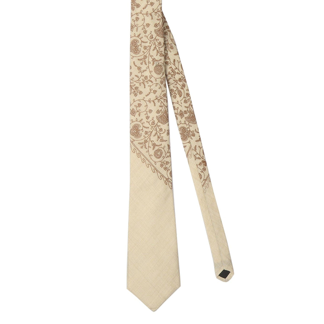 Pashtush India Mens Neckties Ties for Men Pashtush mens Fine Wool tie, Embroidered Paisley design, Beige