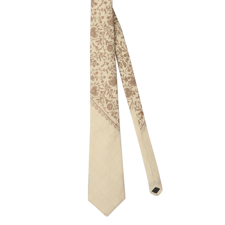 Pashtush India Mens Neckties Ties for Men Pashtush mens Fine Wool tie, Embroidered Paisley design, Beige
