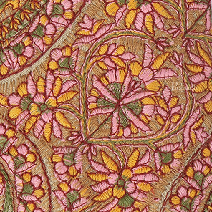 Pashtush India Mens Neckties Ties for Men Pashtush mens Fine Wool tie, Needlework Embroidery design, Beige