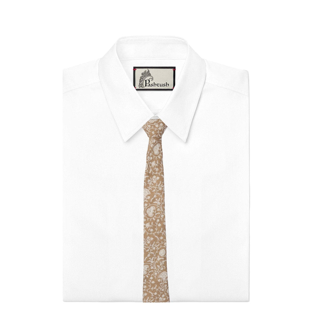 Pashtush India Mens Neckties Ties for Men Pashtush mens Fine Wool tie, Tone on Tone Embroidered design, Taupe