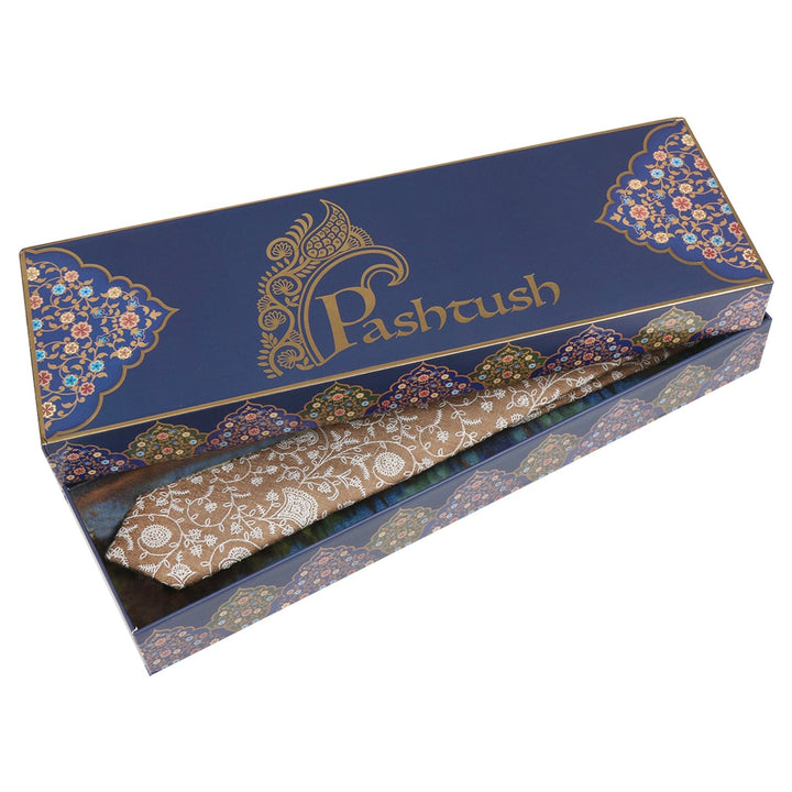 Pashtush India Mens Neckties Ties for Men Pashtush mens Fine Wool tie, Tone on Tone Embroidered design, Taupe
