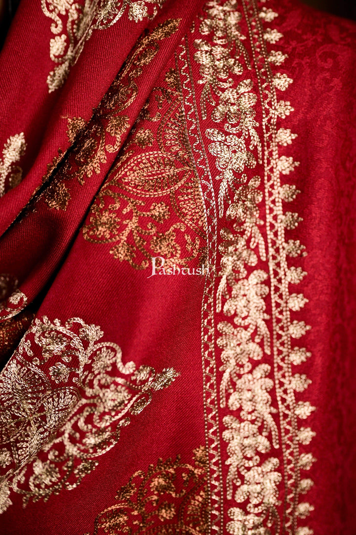 Pashtush India 70x200 Pashtush Mens Fine Woollen, Silky Thread Nalki Embroidery Stole, red