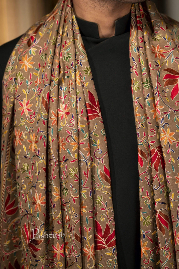 Pashtush India 100x200 Pashtush Mens hand embroidered Nalki Shawl, Fine Wool