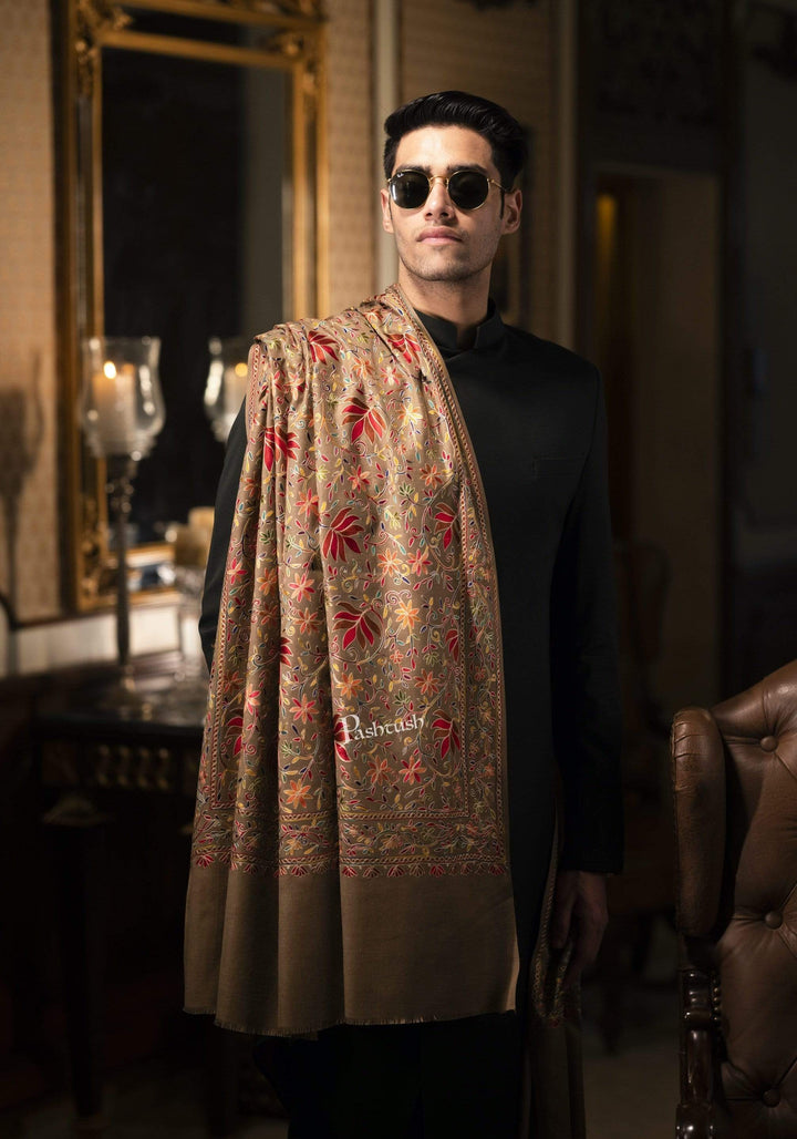Pashtush India 100x200 Pashtush Mens hand embroidered Nalki Shawl, Fine Wool
