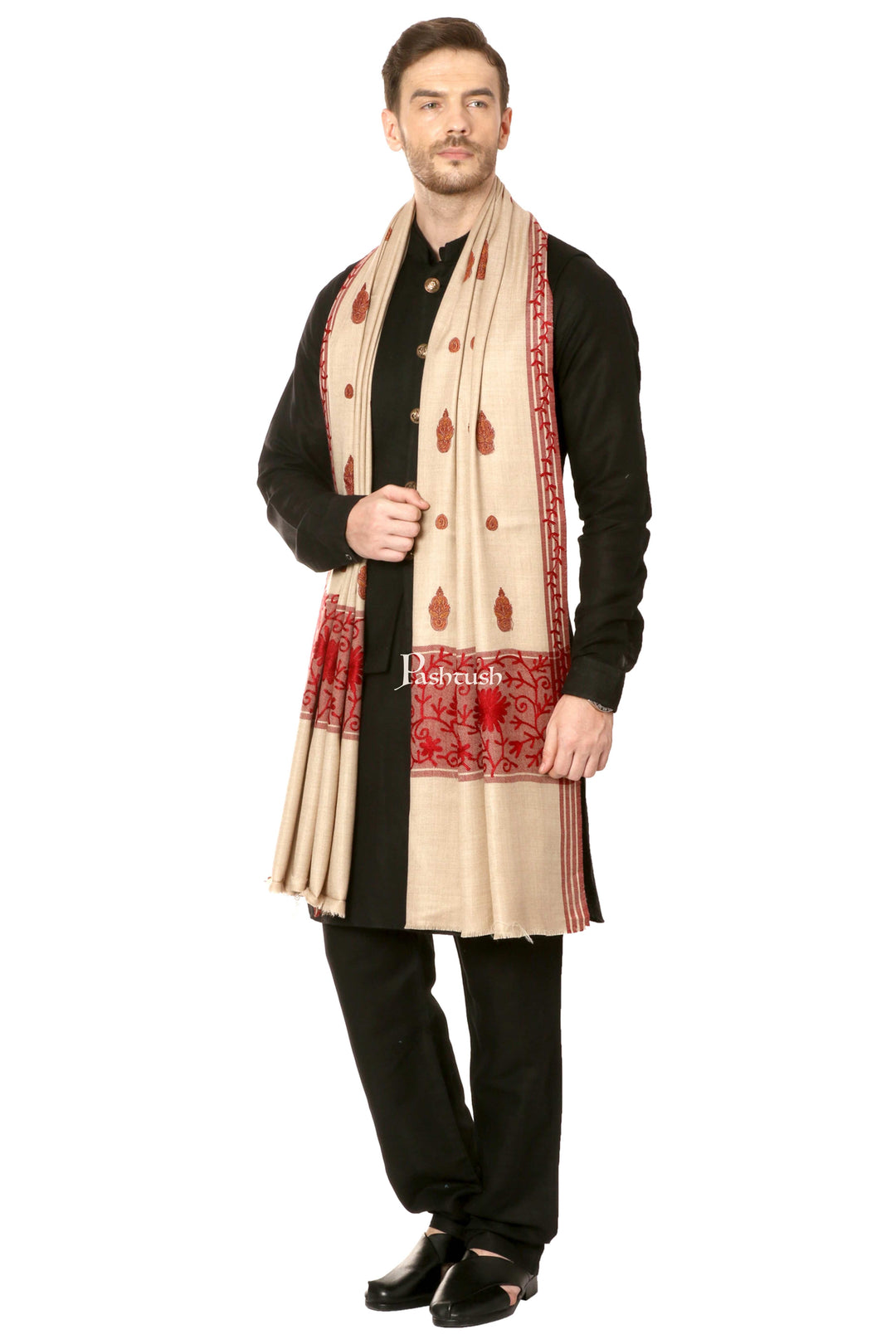 Pashtush India Mens Shawls Gents Shawl Pashtush Mens Hand Embroidery Shawl, Thick And Warm